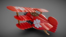 Game art: Stylized tri-plane biplane, cute, wwi, vintage, retro, aircraft, old, triplane, dof, plane, stylized, proppeler