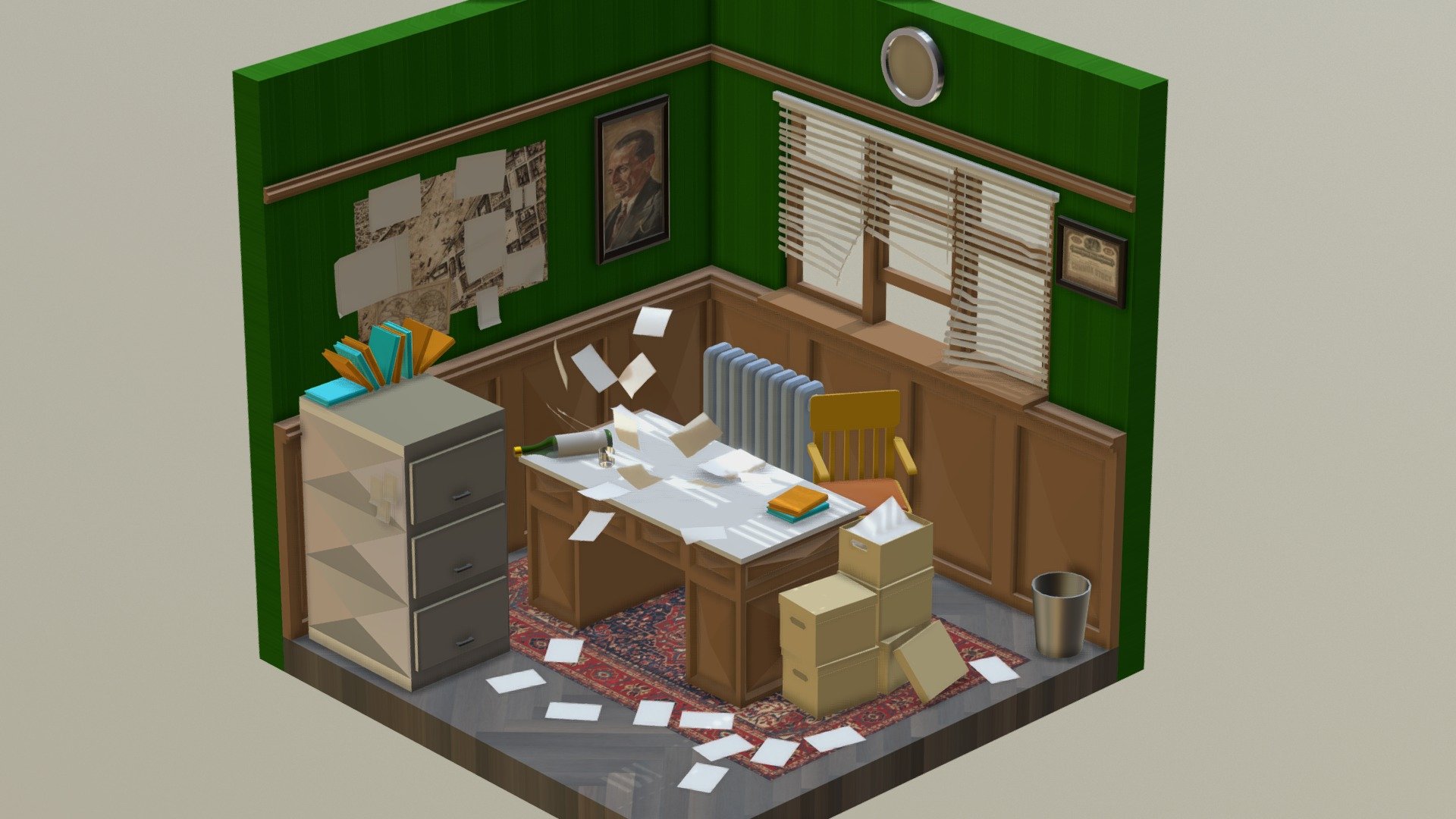 a detective room i have in mind, there's a bigger version of it and I minified it after I saw the challenge and I was captivated how good everyones work and inspired me to create this :) - Minified Detective Room - 3D model by siraniks 3d model