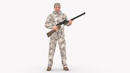 001271 hunter in camouflage with a gun in, style, people, hunter, clothes, miniatures, realistic, camouflage, character, 3dprint, model, man, human, male