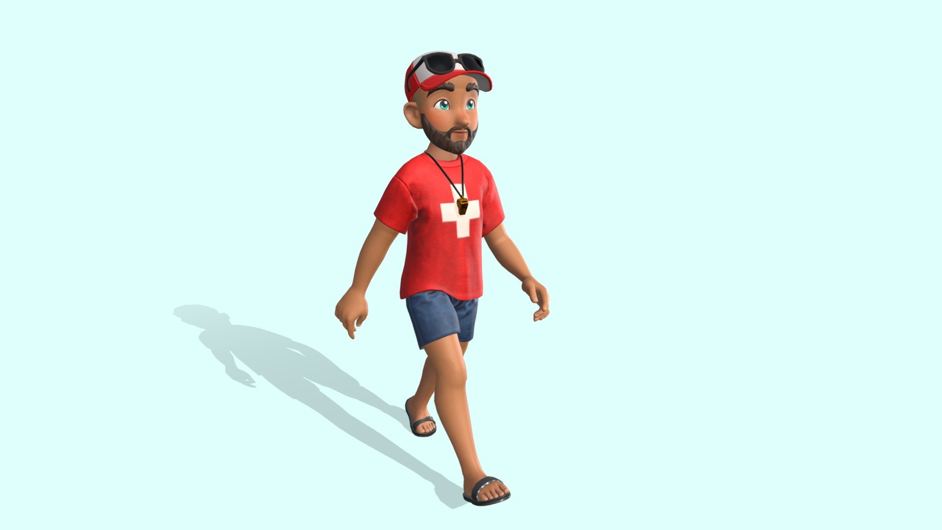 Lifeguard Character from the KEKOS Tropical Beach package.

Ready to import in your preferred videogame engine or 3D software.

FORMAT:

FBX

POLYGON COUNT:

~20k Triangles

TEXTURES:

PBR Textures: Diffuse + Normal map + Metallic (R) / Smoothness (A) / Ambient Oclussion (G)

Size: 2048x2048 for most of the assets. A few 4096x4096 for detailed parts.

PNG format

RIG:




Full human rig.

27 blendshapes for face expresions.

ANIMATIONS:




Idle

Walk

Run

Jump

Floating

Sit
 - KEKOS Tropical Beach - Lifeguard - Buy Royalty Free 3D model by Mameshiba Games (@MameshibaGames) 3d model