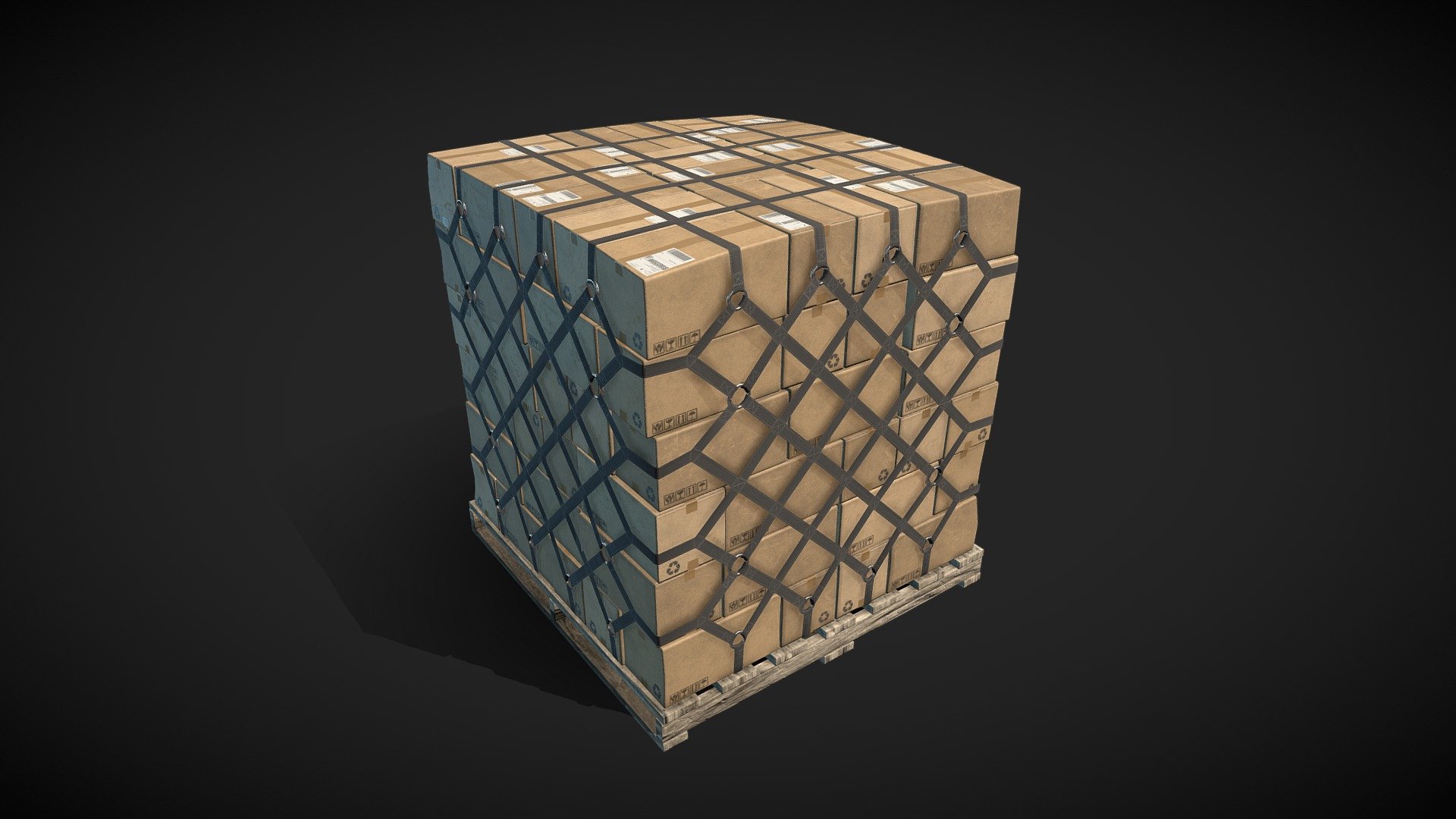 Real-time cardboard box pallet prop for games 3d model