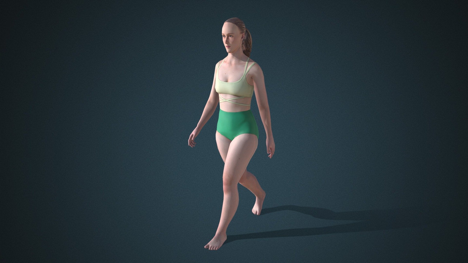 Do you like this model?  Free Download more models, motions and auto rigging tool AccuRIG (Value: $150+) on ActorCore
 

This model includes 2 mocap animations: Female_Look-around, Female_Walk. Get more free motions

Design for high-performance crowd animation.

Buy full pack and Save 20%+: Beachwear Vol.2


SPECIFICATIONS

✔ Geometry : 7K~10K Quads, one mesh

✔ Material : One material with changeable colors.

✔ Texture Resolution : 4K

✔ Shader : PBR, Diffuse, Normal, Roughness, Metallic, Opacity

✔ Rigged : Facial and Body (shoulders, fingers, toes, eyeballs, jaw)

✔ Blendshape : 122 for facial expressions and lipsync

✔ Compatible with iClone AccuLips, Facial ExPlus, and traditional lip-sync.


About Reallusion ActorCore

ActorCore offers the highest quality 3D asset libraries for mocap motions and animated 3D humans for crowd rendering 3d model
