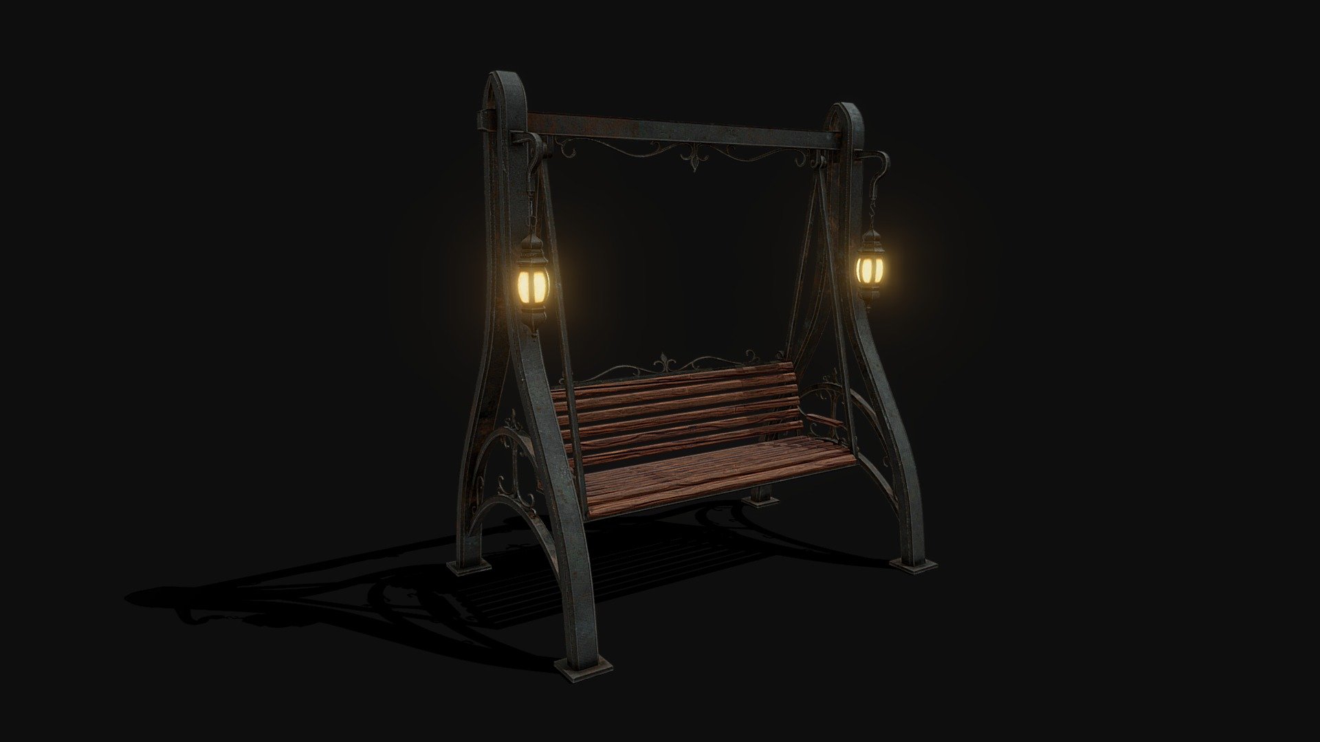 Bench swing with lanterns. Uni assignment 3d model