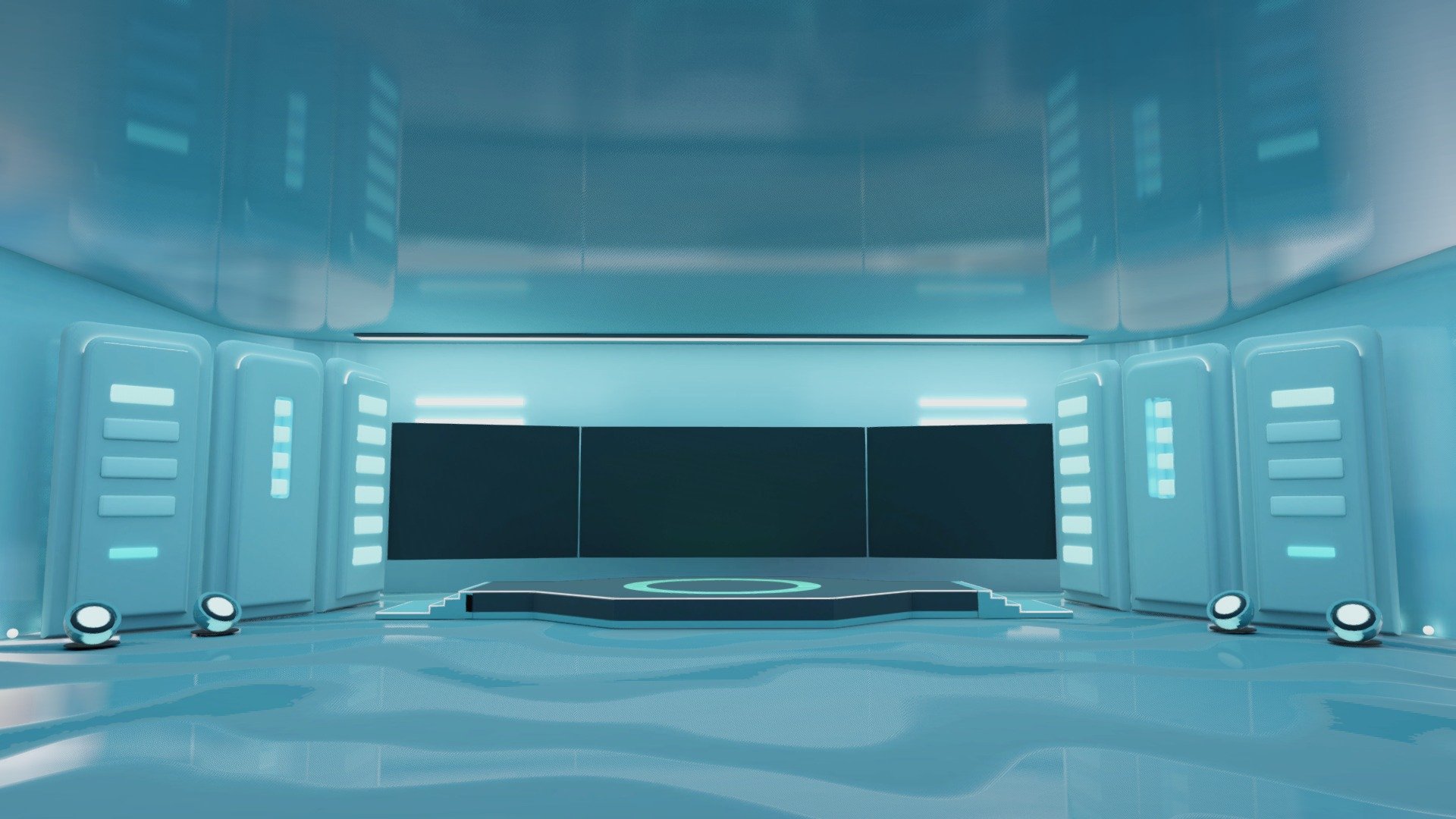 Stage designed in a mechanical and sci-fi style. Rendered in a cold and calm mood.
Three screens hanging in central position, which could be used to show any media contents. It's ideal for product showcase or virtual events using.




Scaled in real world dimensions

Texture baked already

The screen is made independent, one could replace it with any other textures
 - Futuristic Scifi Stage with Screens | Baked - Buy Royalty Free 3D model by ChristyHsu (@ida61xq) 3d model