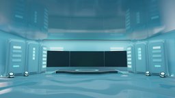 Futuristic Scifi Stage with Screens | Baked room, server, future, mechanical, stage, baked, gallery, machine, minimalism, screens, scifi, sci-fi, futuristic, interior