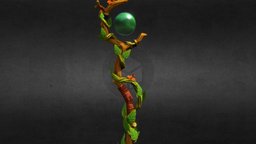 Druidic Staff stave, elf, staff, leaf, elven, druid, nature, handpainted, wood, noai