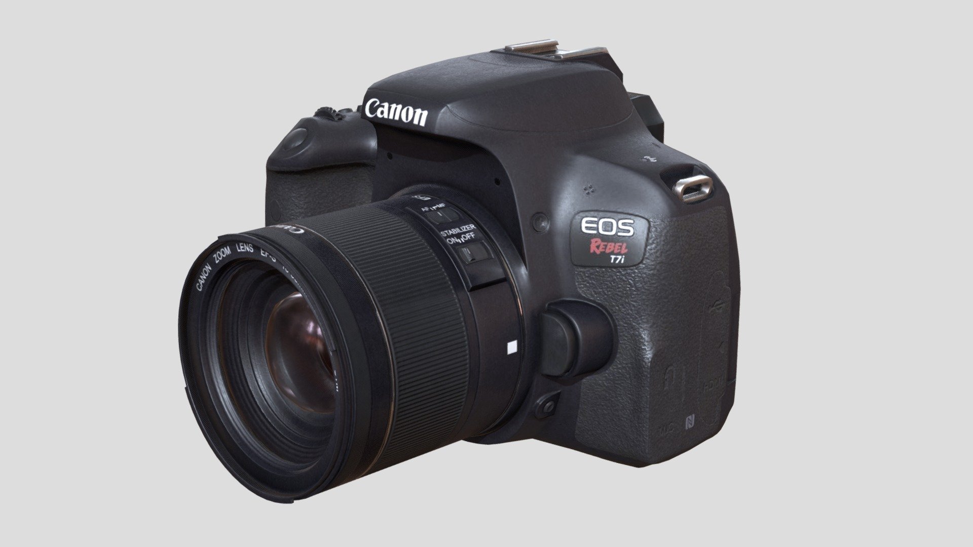 Canon T7i 800D DSLR Camera is an optimized model with excellent texturing for best outcome.

The model has an optimized low poly mesh with the greatest possible number of simplifications that do not affect photo-realism but can help to simplify it, thus lightening your scene and allowing for using this model in real-time 3d applications.

In this product, all objects are ERROR-FREE. All LEGAL Geometry. Subdivisions are not required for this product. Real-world accurate model.


Format Type



3ds Max 2017 (Standard Material)

FBX

OBJ

3DS


Texture Type



Diffuse

Specular

Glossiness

Normal

Alpha

AO

You might need to re-assign textures map to model in your relevant software

You might need to flip green channel of Normal map according to your relevant softwar - Canon T7i 800D DSLR Camera - Buy Royalty Free 3D model by luxe3dworld 3d model