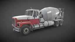 Classic Mixer Truck wheel, truck, heavy, transport, concrete, classic, mixer, cargo, old, tank, cement, lorry, haul, vehicle, lowpoly, construction, industrial, gameready