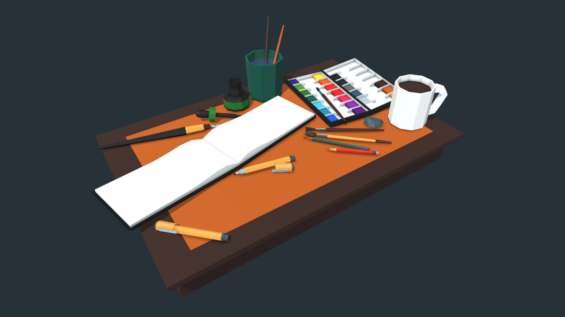 Okay, I am all ready to paint now!

Imported from Poly (#cAmECzmVE2_) - Watercolor Set - Download Free 3D model by djcarson 3d model