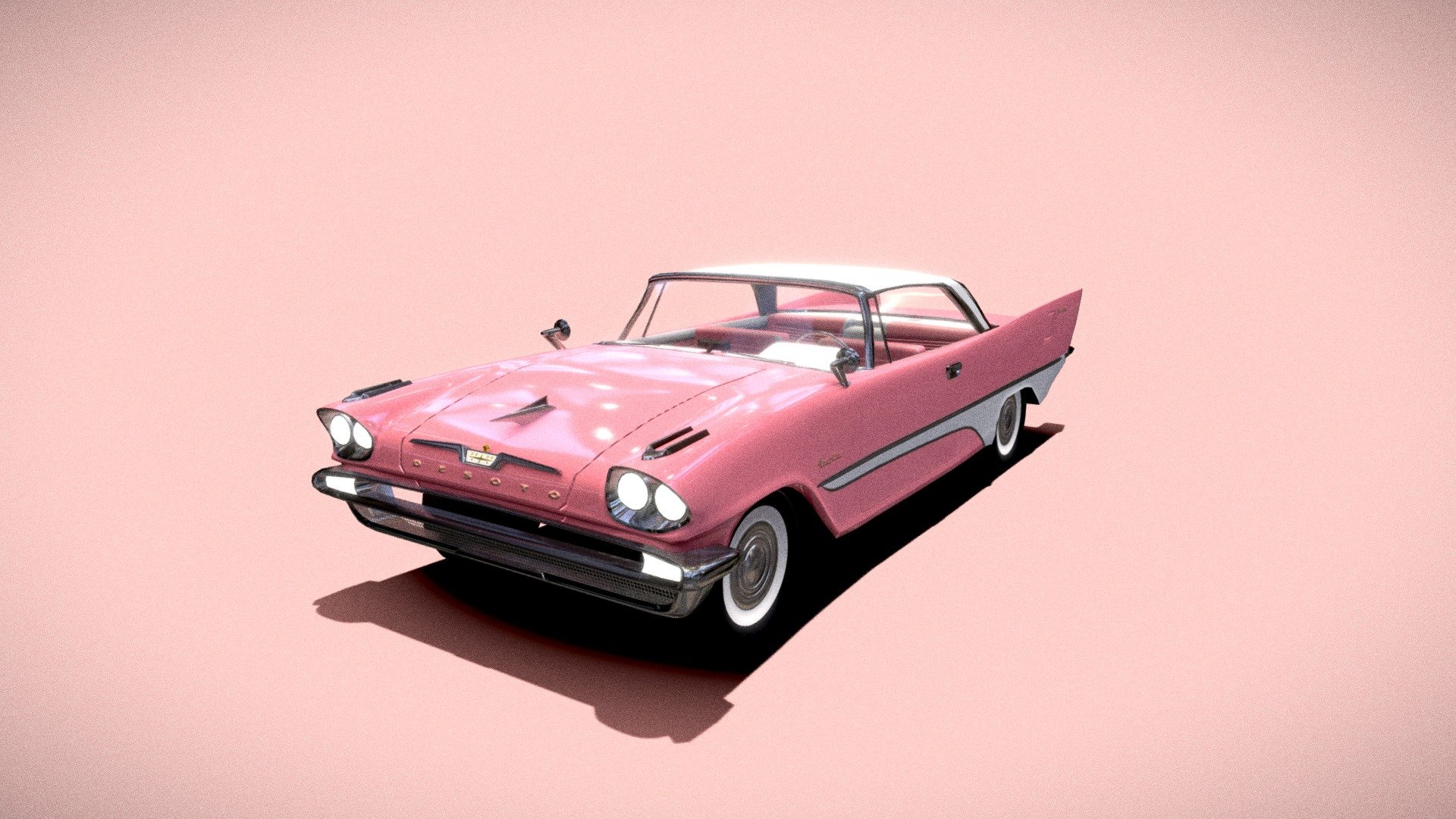I have a very little interest in cars, I just love them pretty, and so it happens 50's are so damn pretty.

This is my first attempt in the car modeling and it took me about a month to make it. In my defense a lot of time was taken by gathering the references. Who would've thought, right. As usual I used Maya, Substance Painter, Marmoset Toolbag 4 and Photoshop.

I made a few different colors, which you can find (sooner or later) using the link in my bio, I just like pink the most 3d model