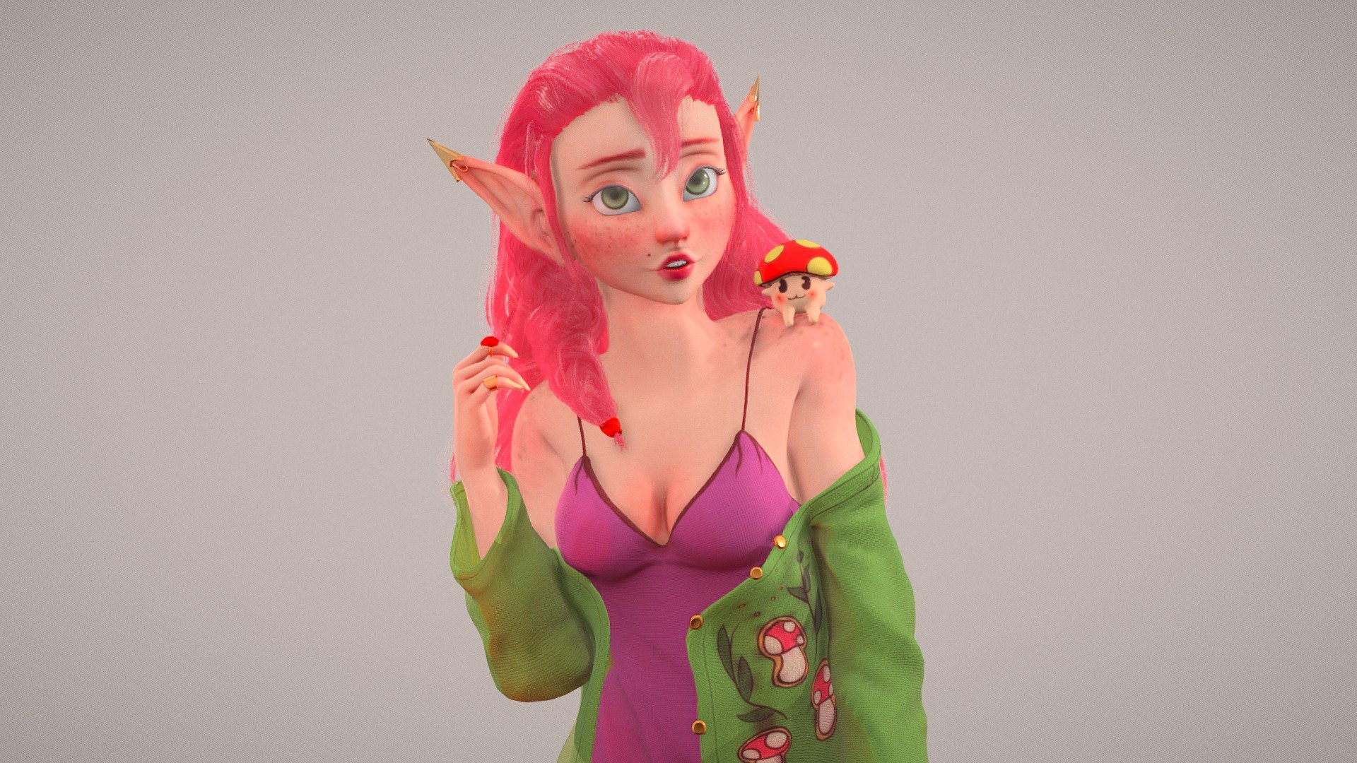 This was a DTIYS back on Instagram, I just ended up liking this character a lot.
Meant as just as sculpt so I didn't pay attention to optimizing this model.

So go look at the original by yepgabsdraws too: instagram.com/p/Cm4w7T8vnX1/
 - Elf Girl - 3D model by MrHoggy (@mr_hoggy) 3d model