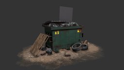 Trash scene, green, 3dmodels, gadget, people, urban, dumpster, trash, dust, garbage, dummy, props, bin, game-asset, low-polly, game-model, garbage-container, low-poly-art, props-assets, low-poly-blender, pbr-texturing, pbr-game-ready, texture, pbr, sketchfab