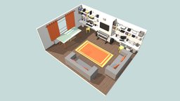 Room room, desk, stylised, isometric, low, poly, house, stylized, simple