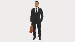 Man in suit with brown handcase 0691 style, people, fashion, beauty, clothes, posed, miniatures, realistic, success, character, 3dprint, 3d, model, scan, man, polygon