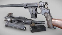 Bergmann No.5 + Carbine handgun, unreal, carbine, historical, antique, firearm, old, pistol, bergmann, vrready, unity, pbr, lowpoly, bergman, no5