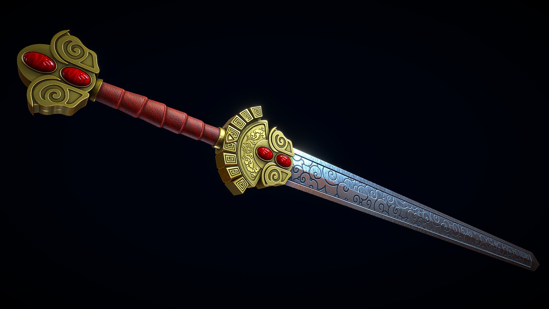 Low-poly 3D model of the Sword of Heaven doesn't contain ngons and has optimal topology, includes 2K PBR textures - Sword Of Heaven - 3D model by CGnewbie 3d model