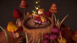 The mushroom stump cute, mushroom, warm, autumn, low-poly-character, character, hand-painted, mushroomchallenge