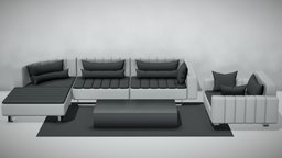 Sofa Set 01 modern, sofa, couch, set, pillow, table, carpet, blender, design, home, free, textured, interior, wall