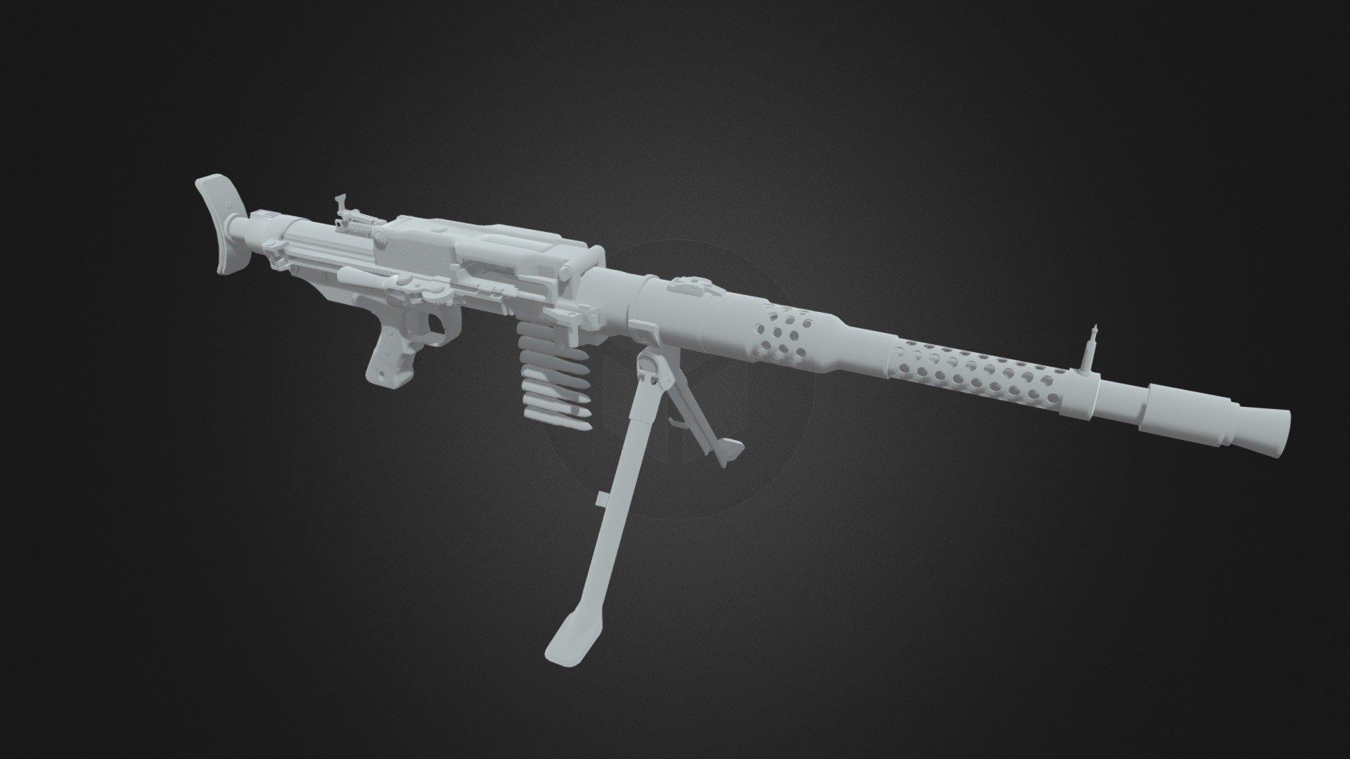 Maschinengewehr 131 chambered in 13×64mmB. Mostly seen inside WW2 planes, here in more personal configuration with bipod and simple stock.  

Model is rigged, there is also version with all parts separated. It have 3 PBR Materials in 4K.

Verts: 26K

Tris: 50K  

Made in Blender 3d model