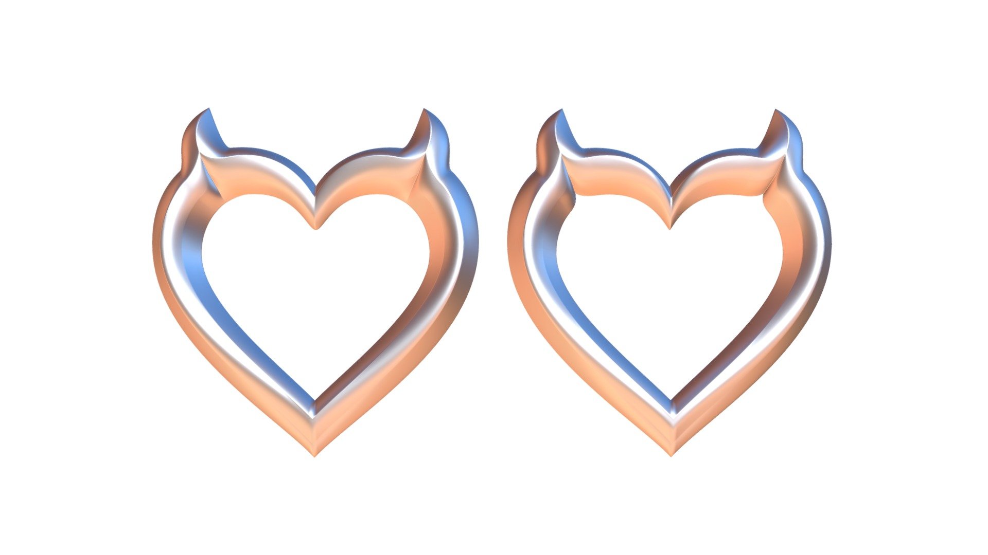 Diablo horn heart ready for 3Dprint. Size one heart: 26 x 4,4 x 28 mm. Volume: 0,8 cm3 3d model