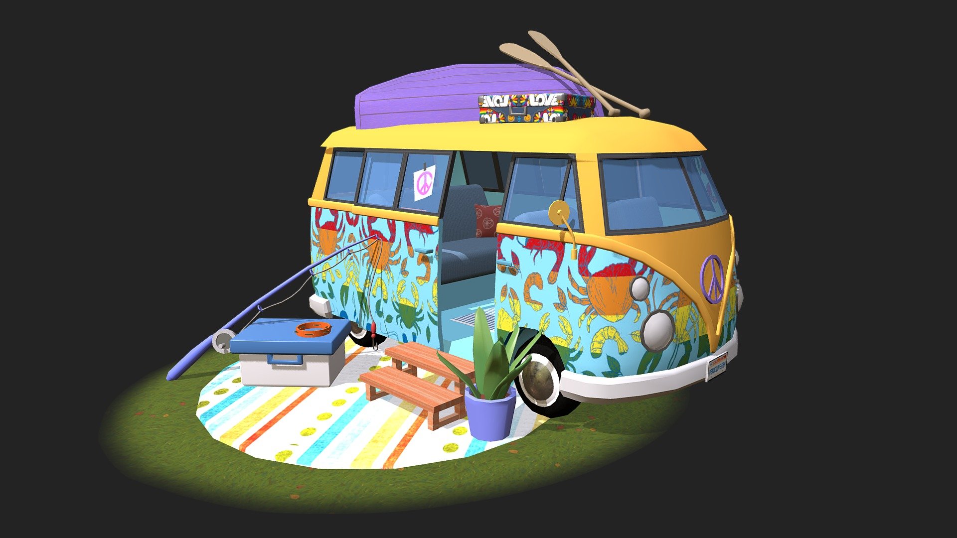 The Retro Van for Hippie Fisherman. 
Peace for everyone :) - Retro Van - 3D model by Victoria (@sindik) 3d model