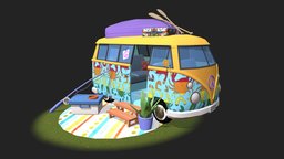 Retro Van fishing, fisherman, hippie, hippie_bus, retrovan