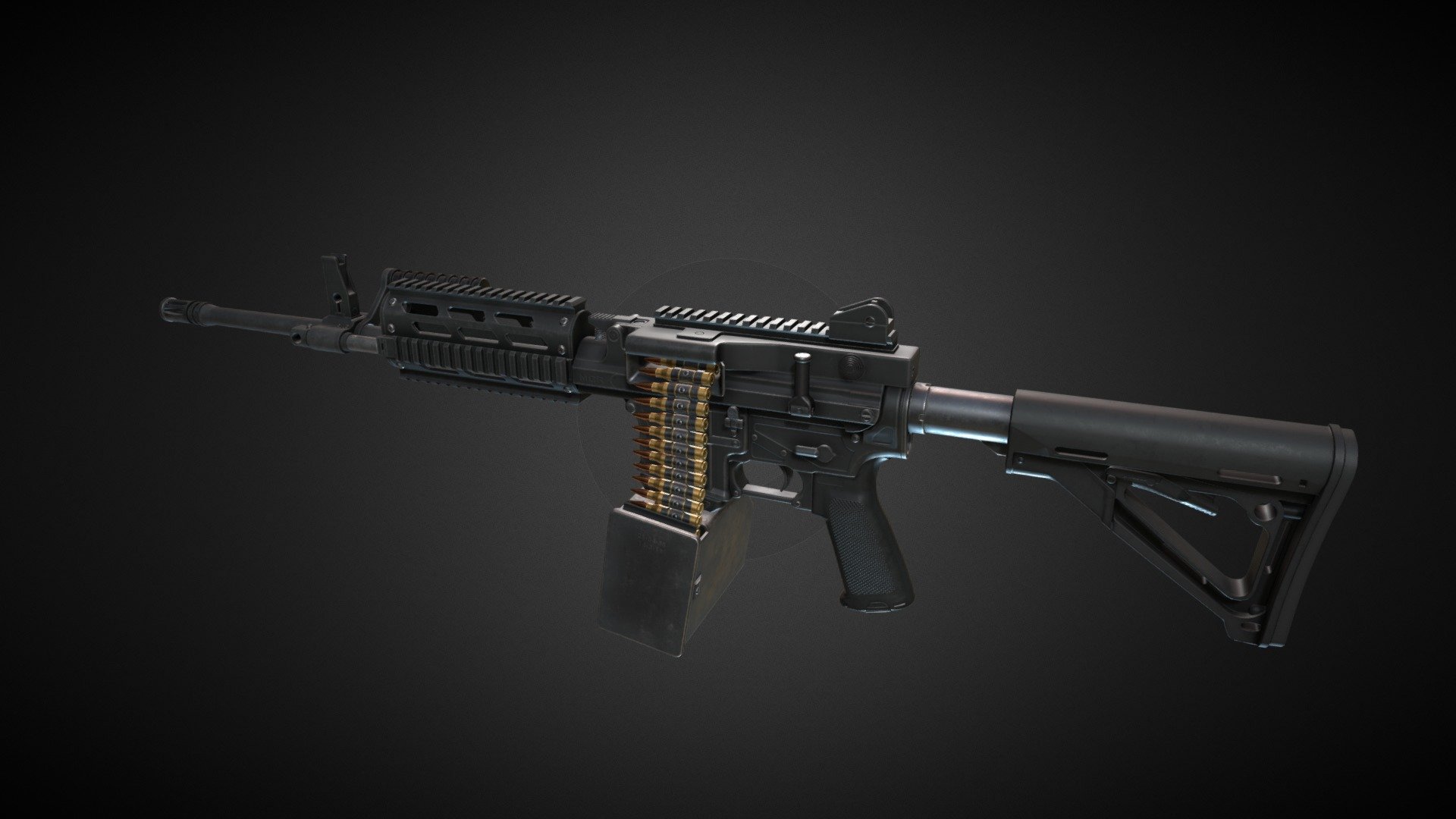 MCR is Belt fed modification for AR platform by Fightlite Industries. Because why you go pew pew reload pew pew, when you just go full pewpewpewpew.  

Model is rigged, but there is also versions with separate parts, There is also modded upper where charging handle is on the right side.

It have 5 PBR materials in 4K, Black and FDE colors are available.

Verts: 35K

Tris: 68K  

Made in Blender 3d model