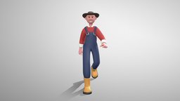 Stylized Man Farmer games, unreal, cowboy, mixamo, farm, game-ready, character, unity, blender, male, rigged