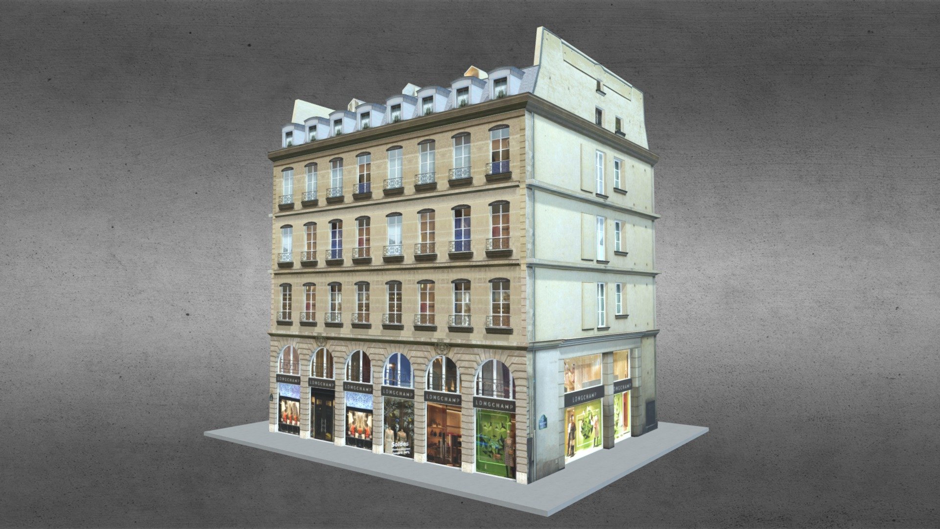 Typical Paris Building 01
Originally created with 3ds Max 2015 and rendered in V-Ray 3.0

Total Poly Counts:
Poly Count = 62106
Vertex Count = 64093 - Typical Paris Building 01 - 3D model by nuralam018 3d model