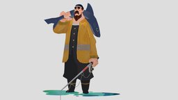 The Fisherman illustration, character, handpainted, lowpoly