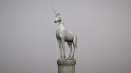 Statue Unicorn unicorn, fountain, pedestal, medival, marble, horn, statue, old, nature, wildlife, low-poly, art, horse, stone, street, sculpture, enimal