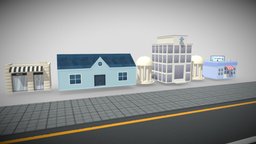 Low Poly Building Pack | Game Asset toon, buildings, road, minimalistic, lowpoly, gameasset