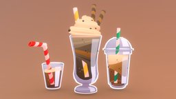 Stylized Ice Coffees Pack drink, food, coffee, ice, pack, collection, cartoon, lowpoly, low, poly, stylizd