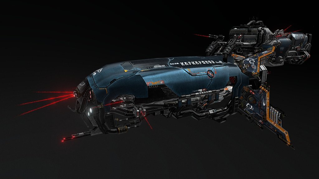 Tactical orbital bombardment drone vessel, with integrated secondary drone ship.
Featuring as the first boss in the game Excubitor
http://store.steampowered.com/app/357030/

Shape inspiration is a blend between WW2 submarines and aquatic predators 3d model