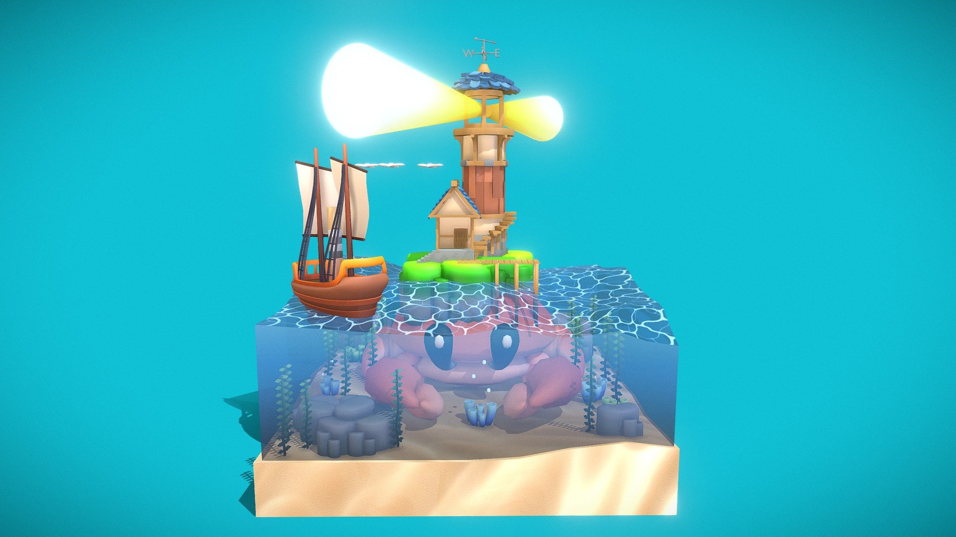 Hi everyone i hope you are doing well. For this week challenge i tried to create a light house above a crab. all are modeled and texture in blender. I love blender.

let's follow each other:
my artstation: https://www.artstation.com/theobirao - Mr. Craby's Lighthouse - Buy Royalty Free 3D model by LowPolyBoy 3d model