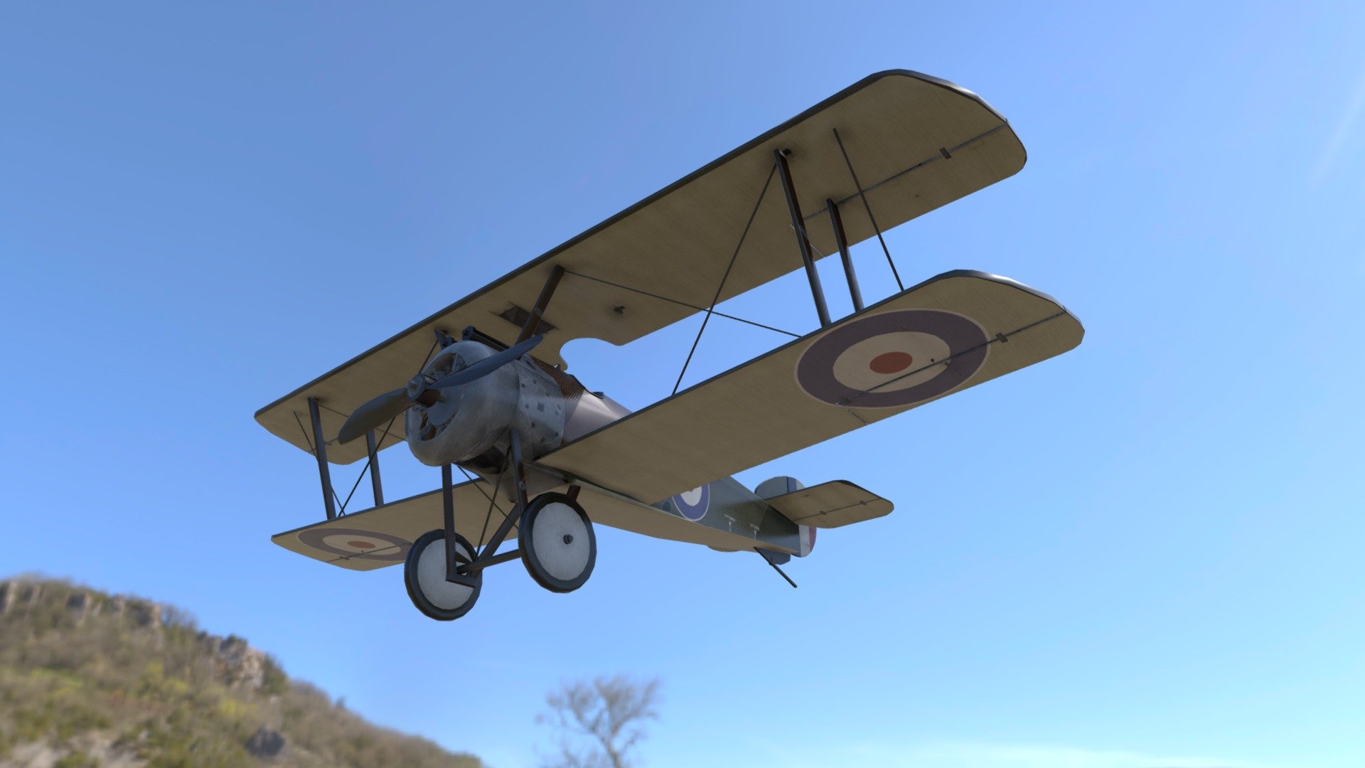 The Sopwith Camel was a British First World War single-seat biplane fighter aircraft that was introduced on the Western Front in 1917. It was developed by the Sopwith Aviation Company as a successor to the Sopwith Pup and became one of the best known fighter aircraft of the Great War 3d model