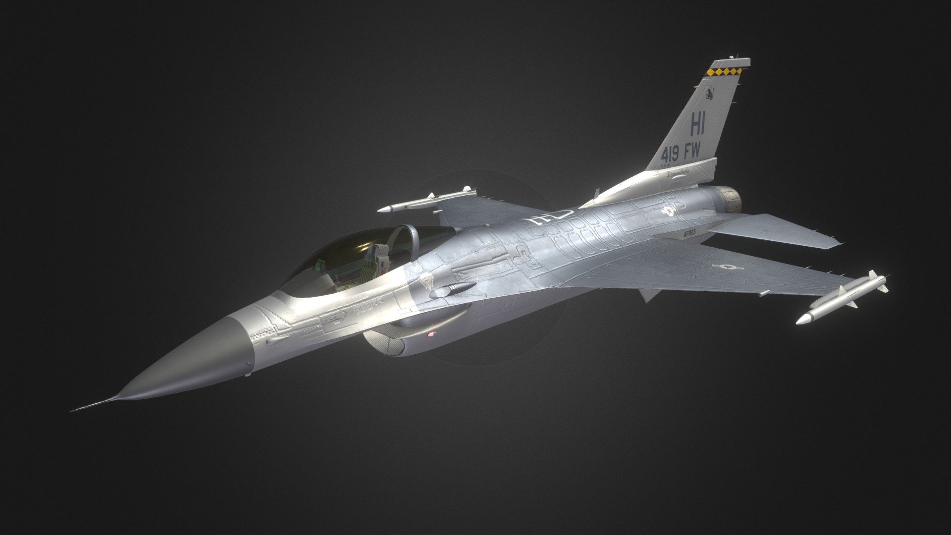 This is my latest creation. A US Air Force F-16 Fighting Falcon from the Diamondbacks squadron!
I am verry proud of the end result! And glad it's done XD(took forever).

Artstation post: https://www.artstation.com/artwork/RnDO9r - F-16 Fighting Falcon Diamondbacks - 3D model by Rens_Hoedeman 3d model