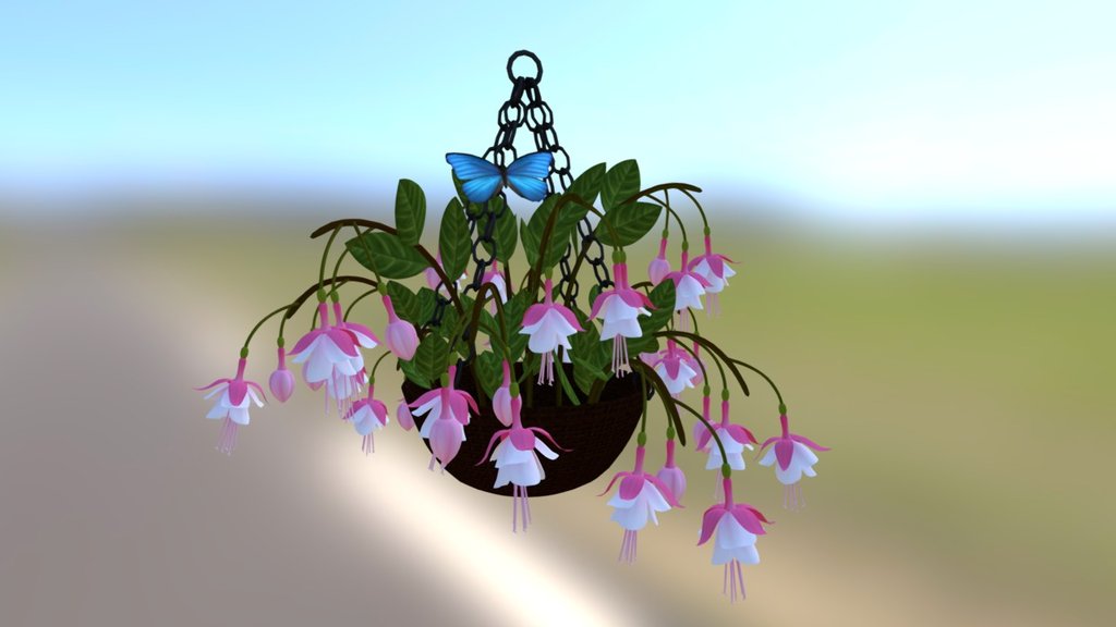 Hanging Basket - Fuchsia Flowers - 3D model by Bridget (@bridgetlykin) 3d model
