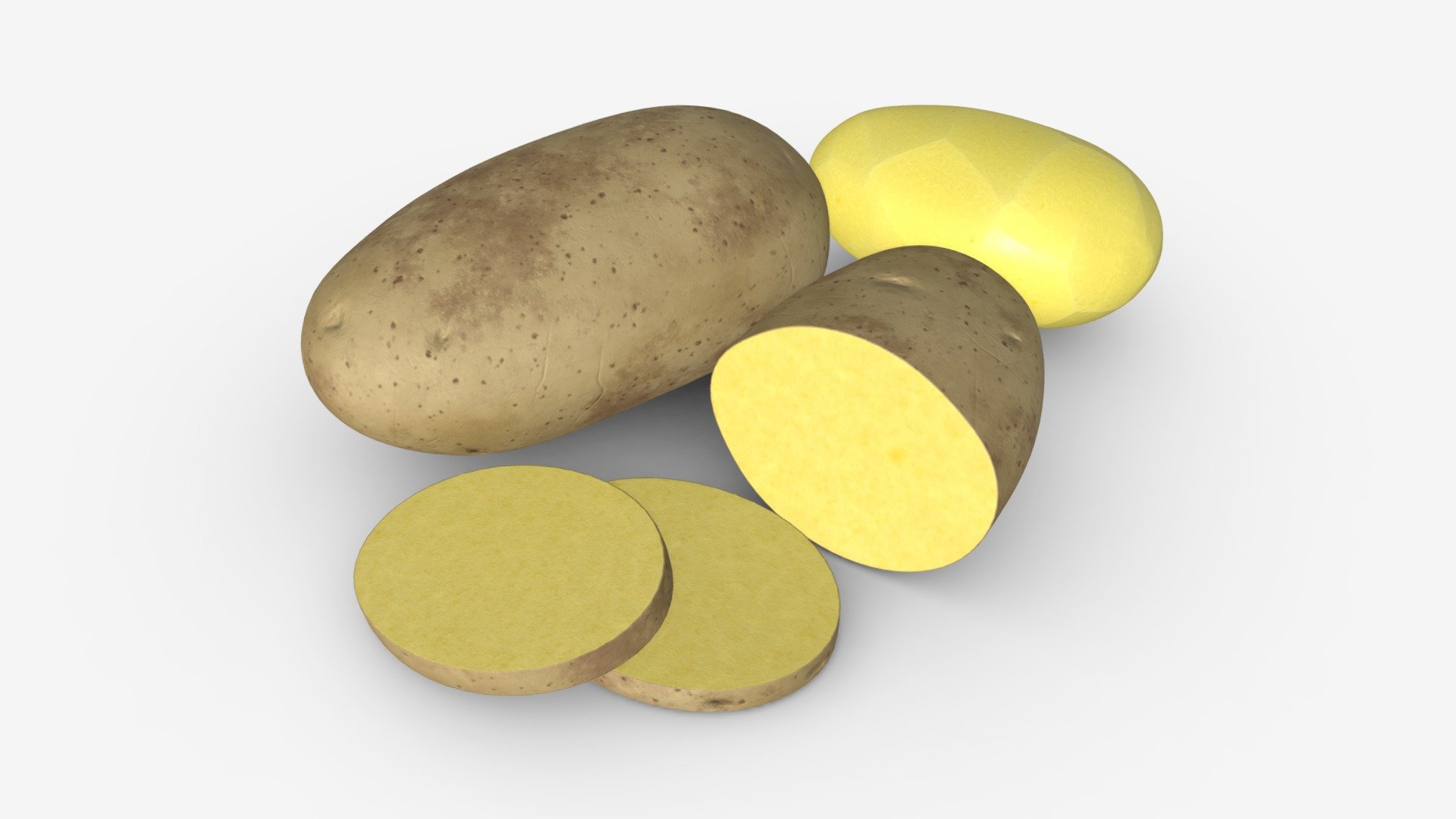 Potato whole half and slices 02 - Buy Royalty Free 3D model by HQ3DMOD (@AivisAstics) 3d model