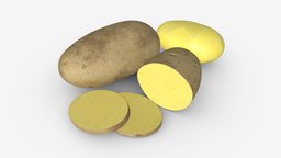 Potato whole half and slices 02 food, raw, organic, half, brown, meal, cut, fresh, cooking, whole, vegetable, agriculture, root, heap, ripe, sliced, uncooked, ingredient, 3d, pbr