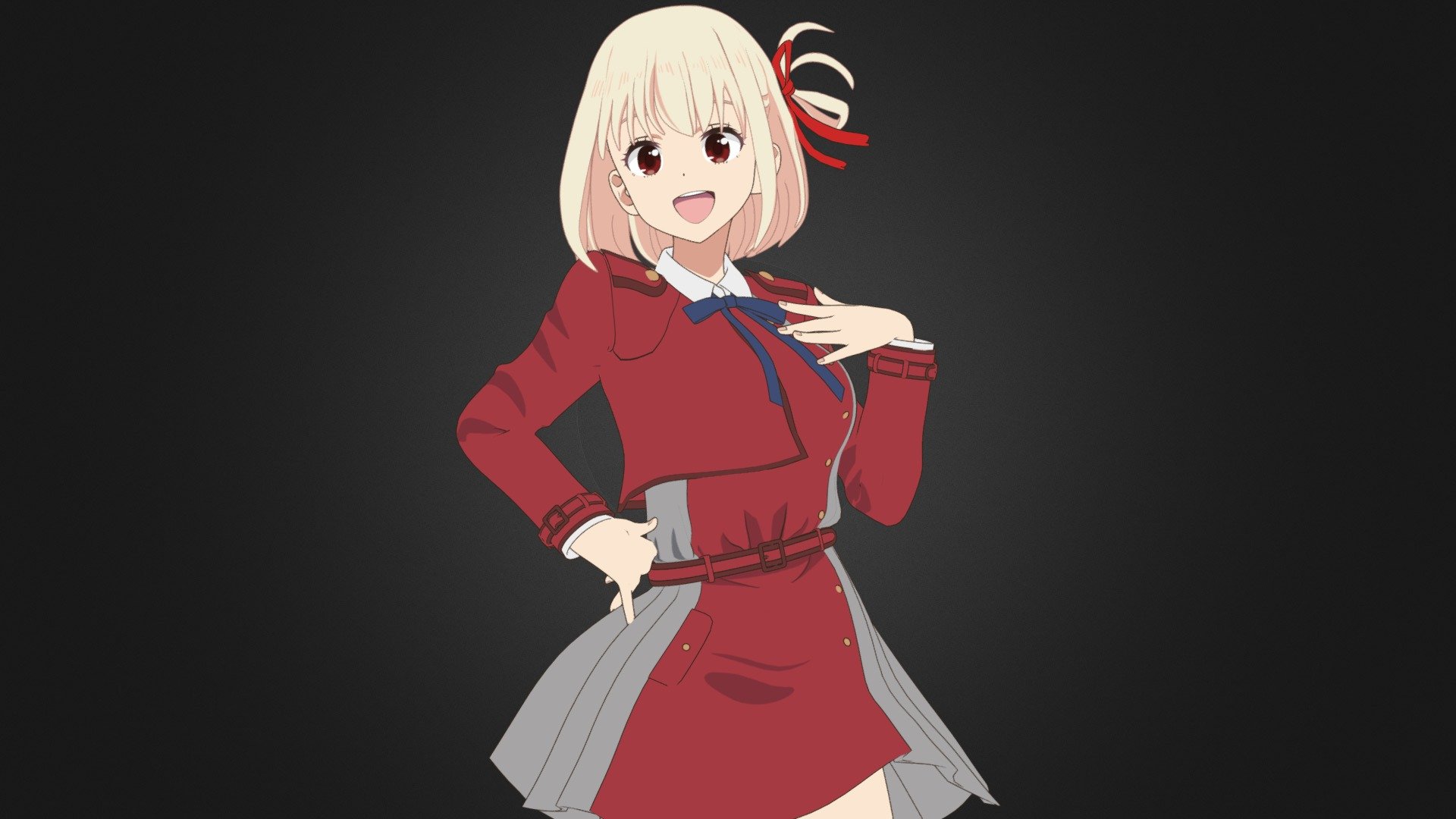 Nishikigi Chisato character from the anime  Lycoris Recoil

3D Model Rigged. In blend format, for Blender v3.3. EEVEE renderer, with nodes, material Toon Shader.

▬▬▬▬▬▬▬▬▬▬▬▬▬▬▬▬▬▬▬▬▬▬▬▬▬▬▬▬▬▬▬▬▬▬▬▬▬▬▬▬▬▬▬▬▬▬

Buy Artstation: https://www.artstation.com/a/23741233

Buy CGTrader: encurtador.com.br/FKMNV

▬▬▬▬▬▬▬▬▬▬▬▬▬▬▬▬▬▬▬▬▬▬▬▬▬▬▬▬▬▬▬▬▬▬▬▬▬▬▬▬▬▬▬▬▬▬

Contents of the .ZIP file:

● Folder with all textures in .tga Format.

● .blend file with the complete 3D Model.

Contents of the .blend file:

● Full body, no deleted parts.

● Individual Hair, separated from the body.

● Pieces of Clothing, separated from the body. (Individuals, Can be removed)

● Complete RIG, with all bones for movement. (Metarig Rigify Armature)

● Materials configured with nodes.

● UV mapping.

● Textures embedded in the .blend file.

● Modifiers. (Subdivide, Solidify and Outline for contours) - Nishikigi Chisato - Lycoris Recoil - 3D model by Gilson.Animes 3d model