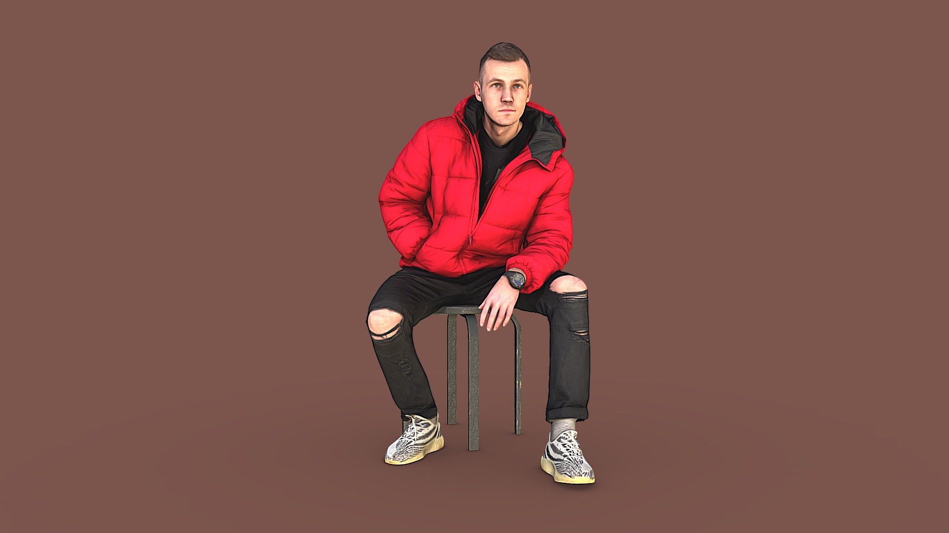 Follow us on instagram ✌🏼

✉️ A young man, a good-looking guy, thin build, in casual clothes, black ripped jeans and a red jacket, sits and looks straight, one hand in his pocket.

🦾 This model will be an excellent mid-range participant. It does not need to be very close and try to see the details, it reveals and demonstrates its texture as much as possible in case of a certain distance from the foreground.

⚙️ Photorealistic Casual Character 3d model ready for Virtual Reality (VR), Augmented Reality (AR), games and other real-time apps. Suitable for the architectural visualization and another graphical projects. 50 000 polygons per model 3d model