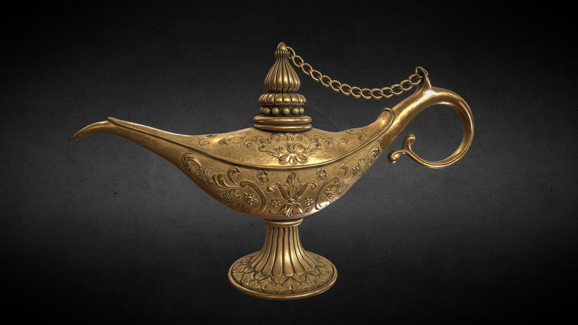 Get Lamp - https://www.artstation.com/a/15286

This Magic Oil Lamp is a high quality model that will enhance detail and realism to your projects.

There are max(2018), blend (2.8) , FBX , OBJ and STL files.

The object UV mapped and textured(4096x4096)
 - PBR                     - Diffuse/Base Color/Alebdo, Normal, Metallic, Roughness, Height/Displacement
 - Unity(Metalic Standart) - AlbedoTransparency , AO , MetallicSmoothness , Normal
 - Unreal Engine 4         - BaseColor , Normal , OcclusionRoughnessMetallic
 - Beked Maps              - Ambient Occlusion, Curvature, Normal_Base, Position, Thickness, World Space Normals

The object have baked mesh maps for Substance Painter (4096x4096)

There are Smart Material for Substance Painter + mesh maps(You can change textures of object)

Rendered in Marmoset Toolbag

poly - 5243

vert - 5164 - Magic Oil Lamp - 3D model by 3d.armzep 3d model