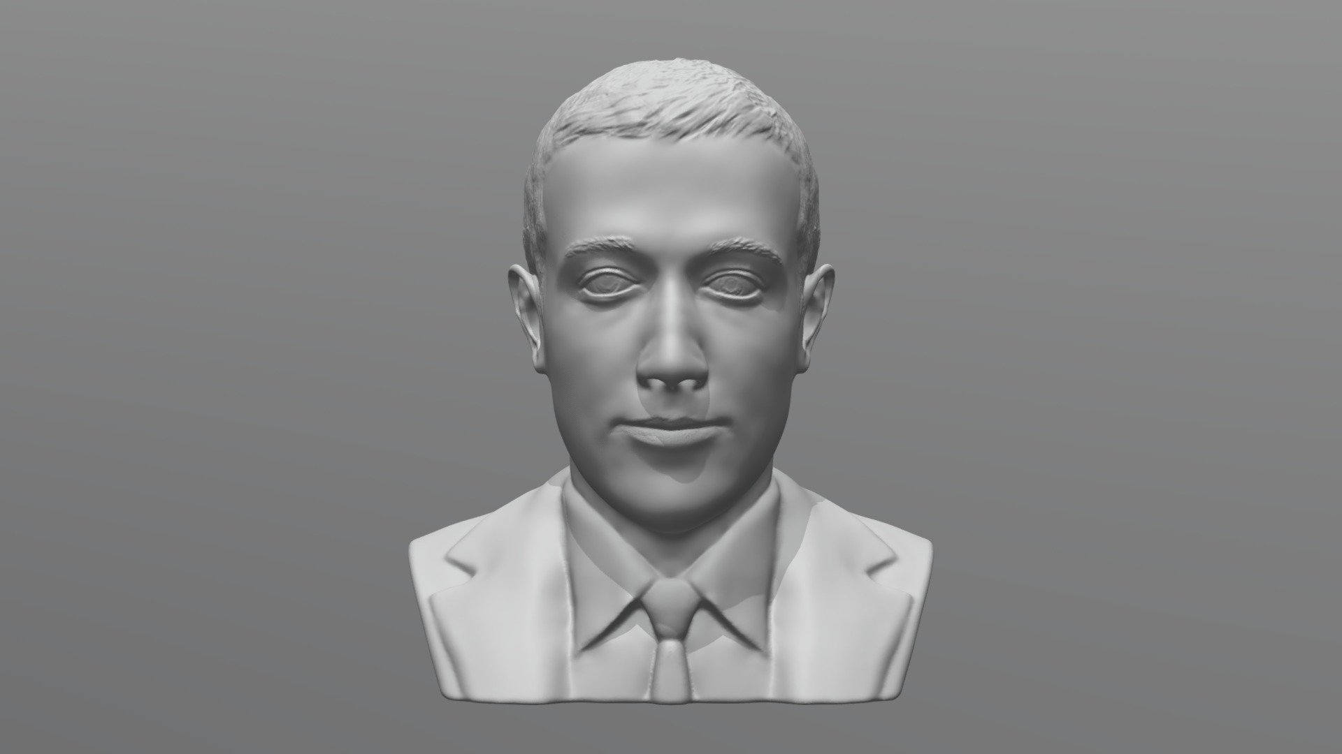 Here is Mark Zuckerberg bust 3D model ready for 3D printing. The model current size is 5 cm height, but you are free to scale it. 
Zip file contains stl. 
The model was created in ZBrush.

If you have any questions please don't hesitate to contact me. I will respond you ASAP. 
I encourage you to check my other celebrity 3D models 3d model