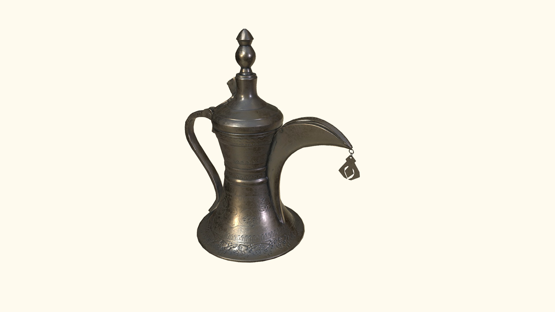 Ấm chứa cà phê của Ả Rập, có niên đại khoảng thế kỷ 18, gọi là “dallah” được chế tác hoàn toàn thủ công. Được phát triển ở Trung Đông, đóng một vai trò tích cực trong việc pha chế cà phê. Đối với người Ả Rập, dallah đồng nghĩa với truyền thống Bedouin cổ xưa, nơi nghi lễ pha chế, phục vụ và uống cà phê là dấu hiệu của lòng hiếu khách, sự hào phóng và giàu có. Ở phần lớn Trung Đông, nó vẫn được kết nối để giao lưu với bạn bè, gia đình và đối tác kinh doanh, vì vậy nó thường xuất hiện trong các nghi thức chính của các sự kiện lớn, nhỏ. Việc phục vụ cà phê Ả Rập được hướng dẫn bằng các nghi thức công phu cho người phục vụ, khách và chủ nhà. Người phục vụ phải cầm dallah bằng tay trái, với ngón tay cái hướng lên trên và cầm cốc bằng tay phải. Tương tự như vậy, nghi thức dành cho khách yêu cầu họ phải sử dụng tay phải để nhận và trả cốc cho người phục vụ. Khách quan trọng nhất hoặc lớn tuổi nhất được phục vụ trước, và cốc chỉ được rót đầy một phần tư. Sau đó nó có thể được nạp lại 3d model