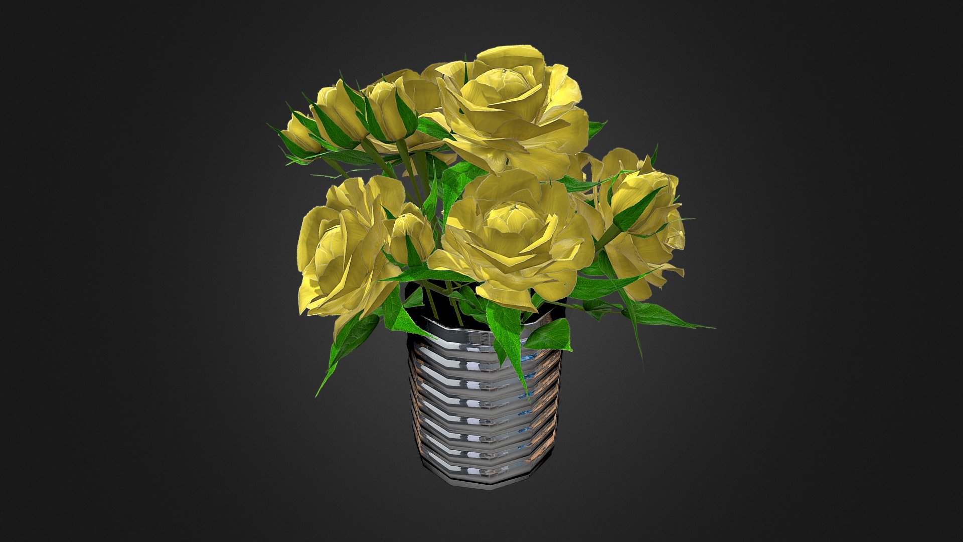 Rose flowers below is bamboo. In a glass vase. For low poly games - Rose flowers - 3D model by centaurus21 3d model
