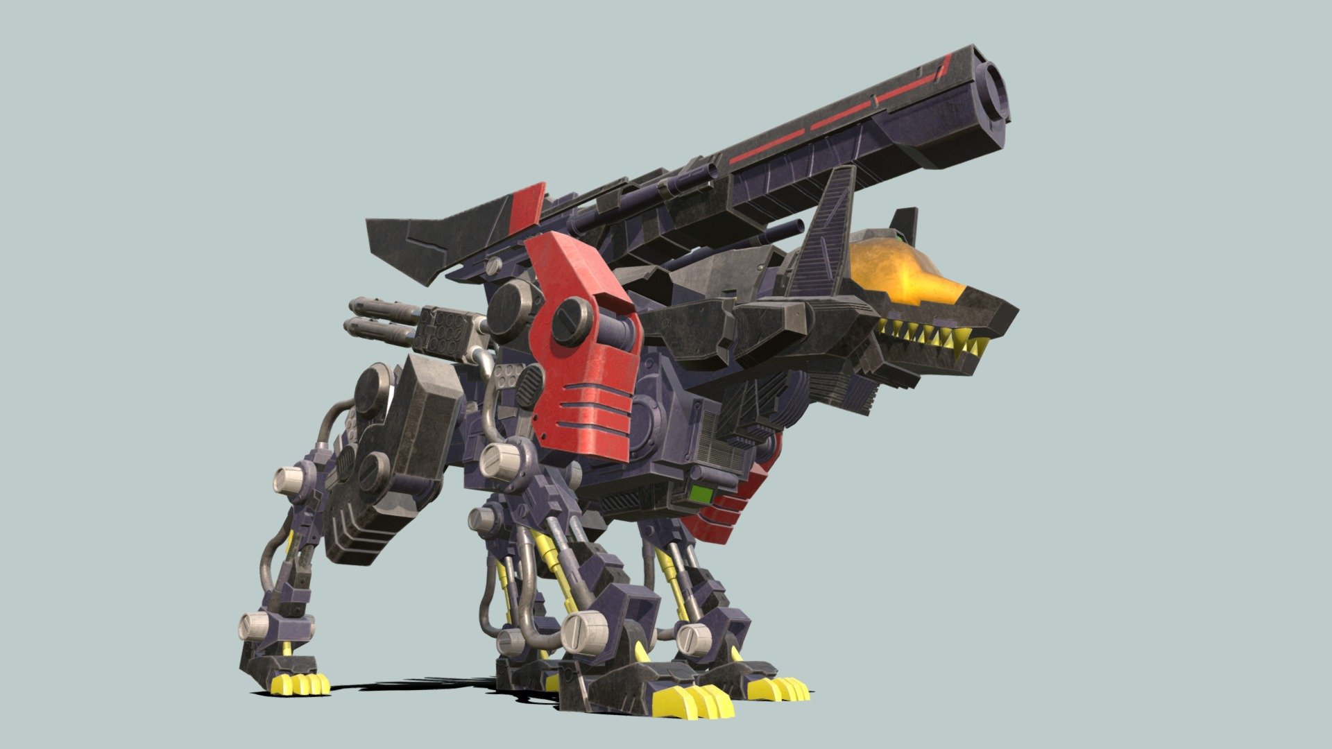 Command Wolf from the zoids franchise, fully textured with Substance painter and rigged. I remember watching these shows and I just loved how cool they are.

I had some issues with some of the geometry, mainly things I couldn't see or find images of, so I improvised with the textures, I'm quite happy with the end result.
It has a walk and run cycle and a simple howl animation 3d model