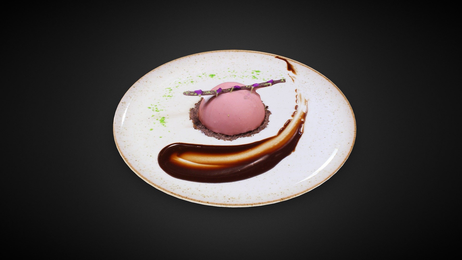 Bizcochuelo chocolate al 70%, gel de cereza y butterscoth - Mousse de Chocolate Glass - 3D model by Quimera Restaurante (@quimera) 3d model