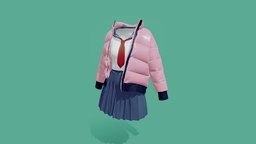 Japanese Sailor Uniform + Puffer Jacket style, avatar, coordinate, jacket, clothes, sailor, uniform, garment, marvelousdesigner, japanese, puffer-jacket