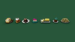 Lowpoly Cake Food Game Ready Asset Pack #1 bar, food, cake, plate, roll, restaurant, pub, cream, pack, cupcake, fork, beverage, chocolate, strawberry, butter, chocolates, lowpolyart, lowpolymodel, cupcakes, stylizedmodel, shortcake, cheesecake, creamy, stylized-texture, restaurant-cup, chocolate-cake, game, lowpoly, gameart, gameasset, free, stylized, ring, gameready, strawberrycake, ringcake, rollcake, brownies